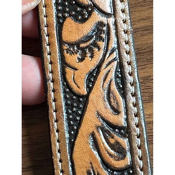 Vintage Western Floral Leather Belt 40" Brown Embossed Country Concert Workwear - Picture 8 of 12